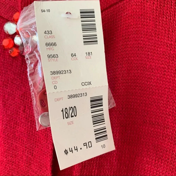Avenue Bright Red Cardigan Sweater Size 18/20 Sparkles Rhinestones New - Picture 6 of 8